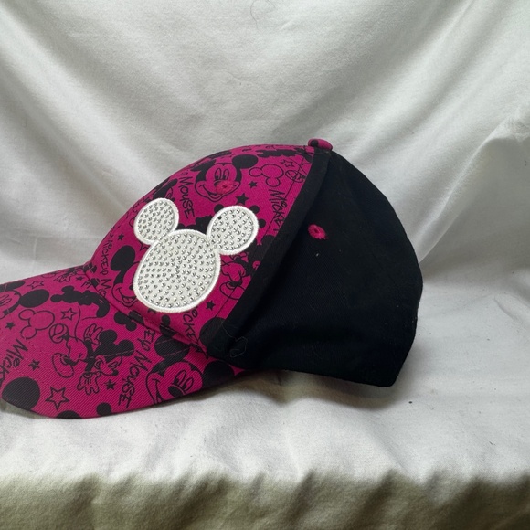 Disney Parks Micky Mouse Baseball Cap Youth Pink Fuschia Rhinestone Bling Adj - Picture 3 of 7